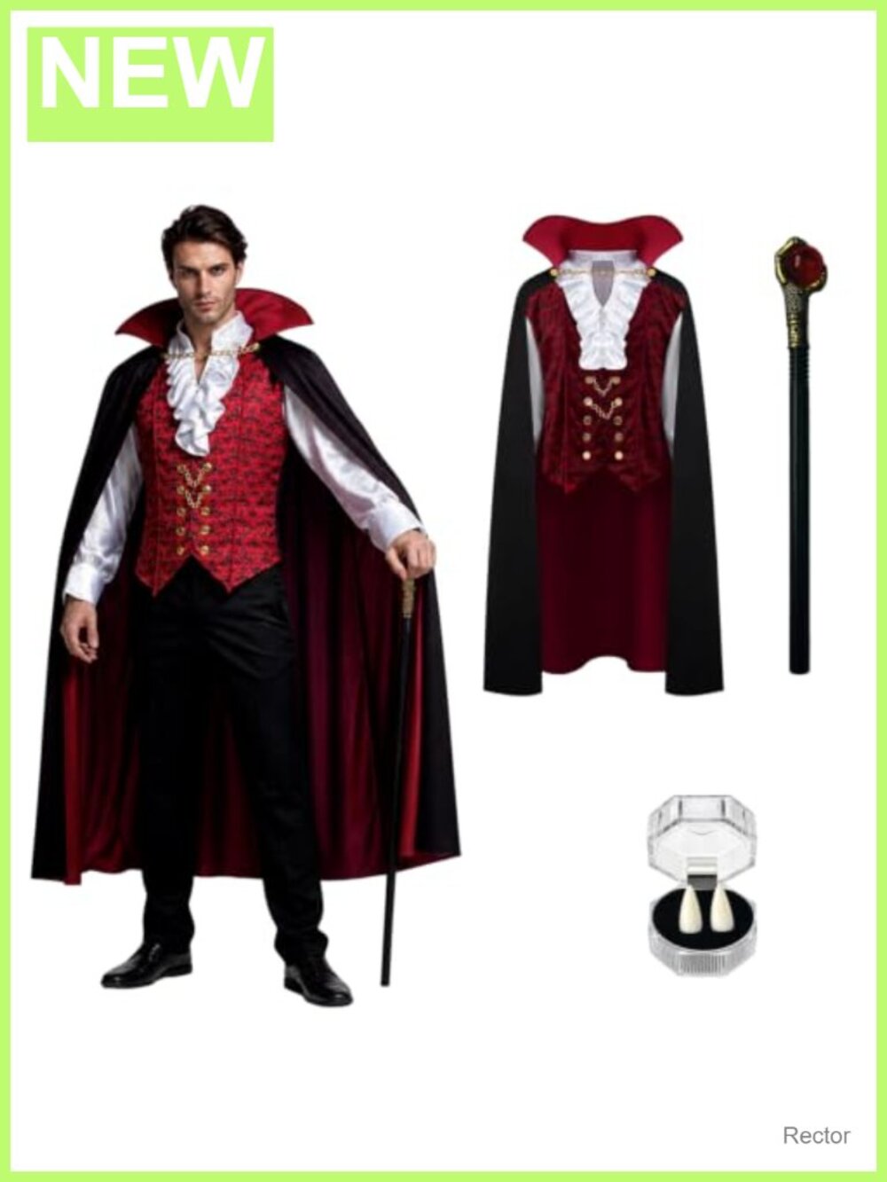 Men's Gothic Victorian Vampire Costume Set with Cape, Fangs